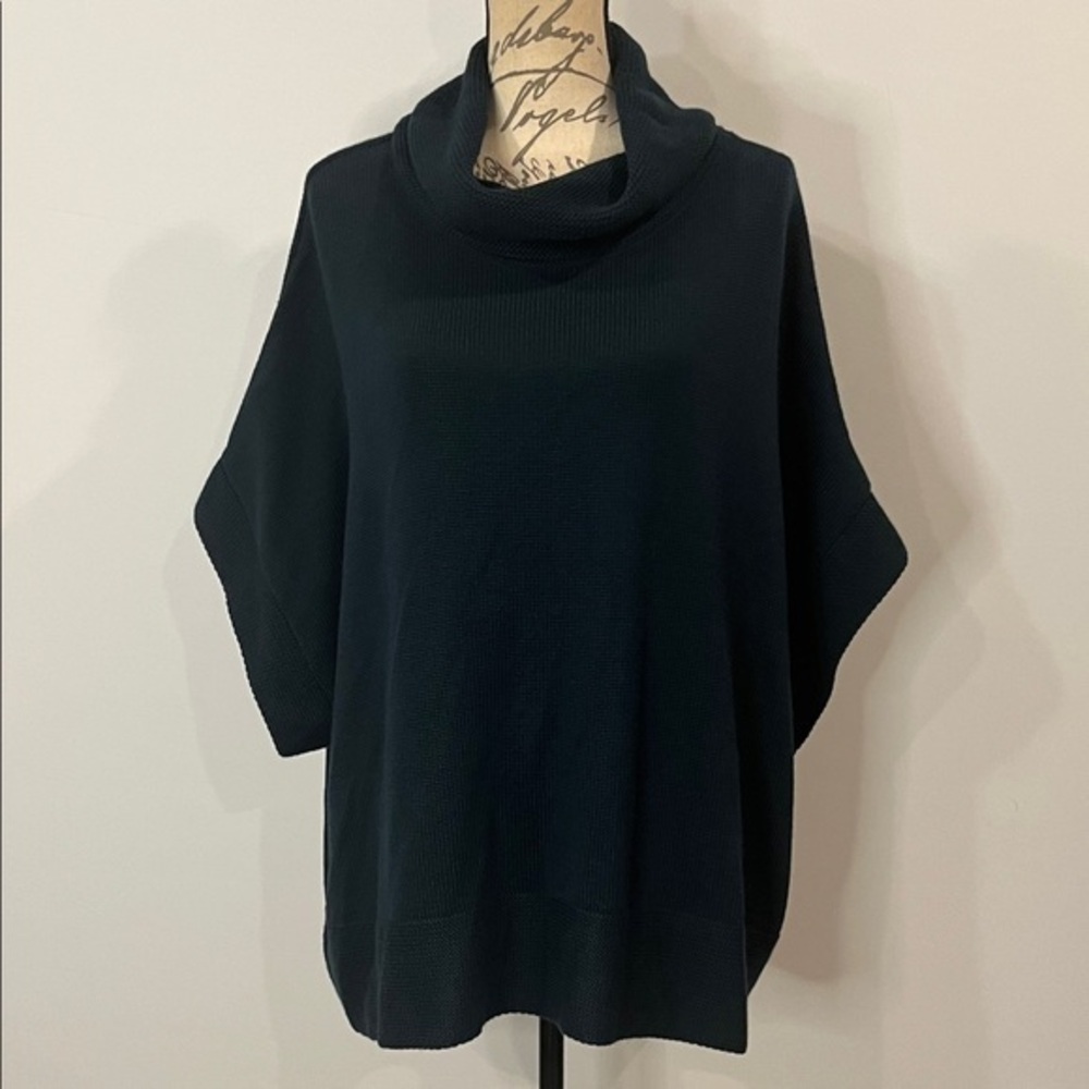 Coldwater Creek wool blend cowl neck poncho sweater deep green 3X